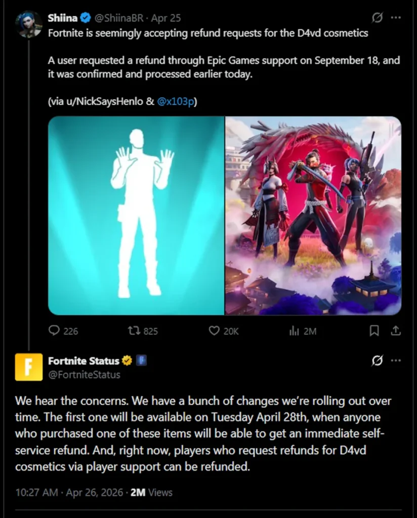 epic fortnite d4vd reembolso