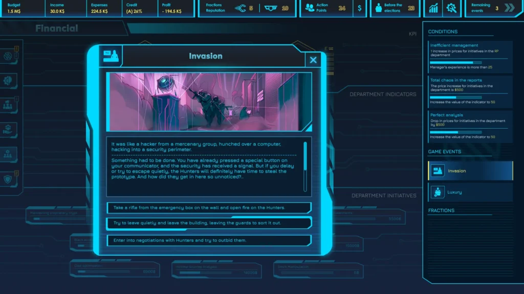 CEO Sim Cyberpunk: estrategia económica cyberpunk 7 screen event 11zon