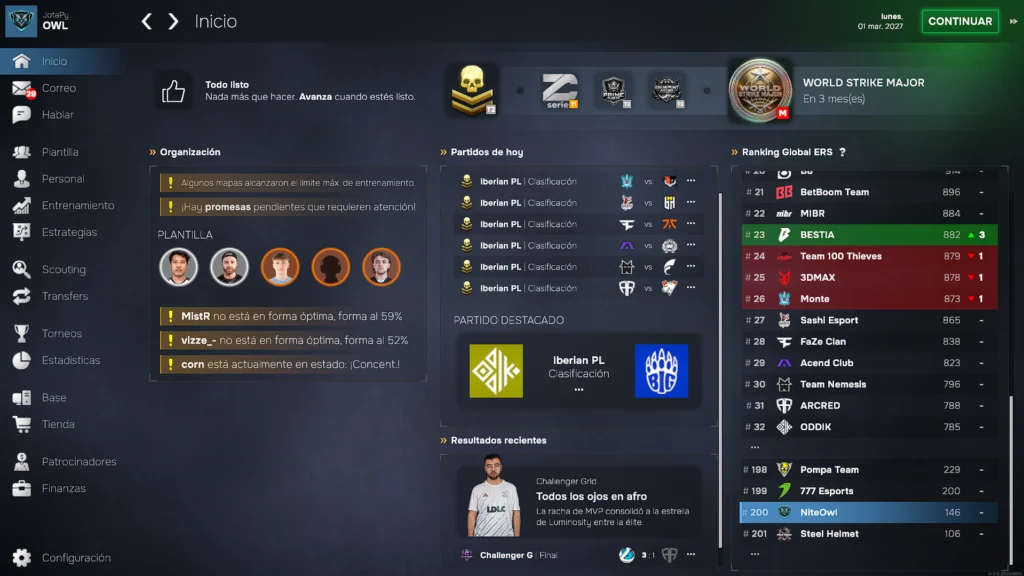 Reseña de Esports Manager 26: competencia técnica y curva de dificultad abrupta 12 Captura de pantalla 2026 08 13 102805