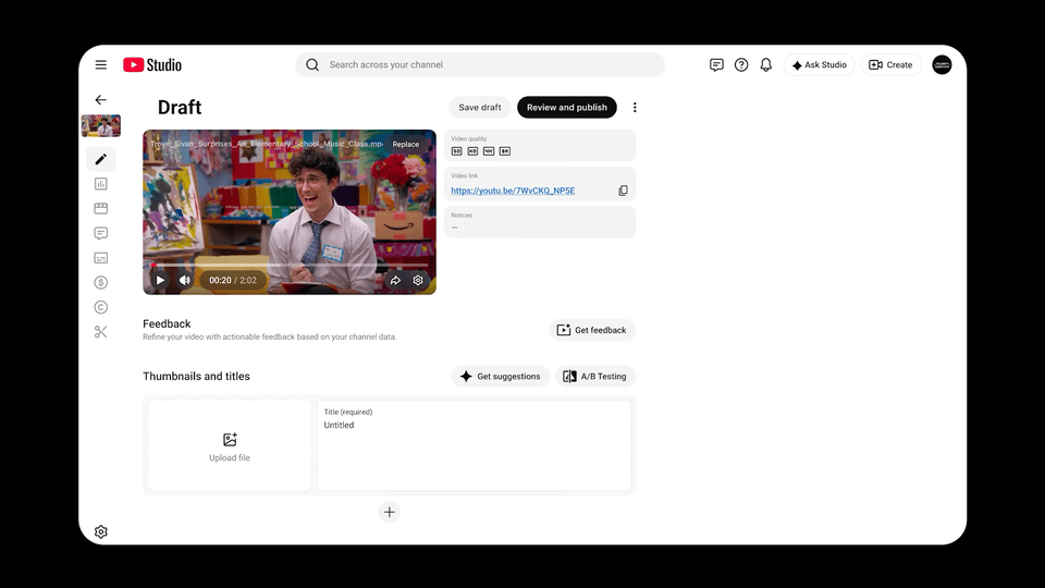 YouTube Studio: IA revisará tus videos antes de publicar 4 Creation YT Studio Bundle Get Video Feedback and Thumbnails UX Flow