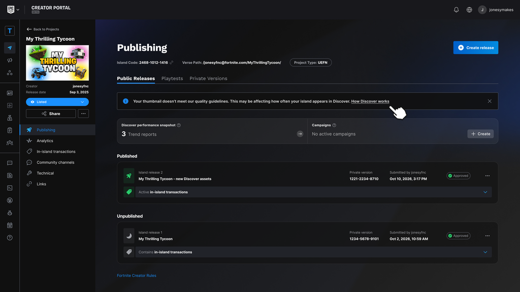 creator portal publishing pre check